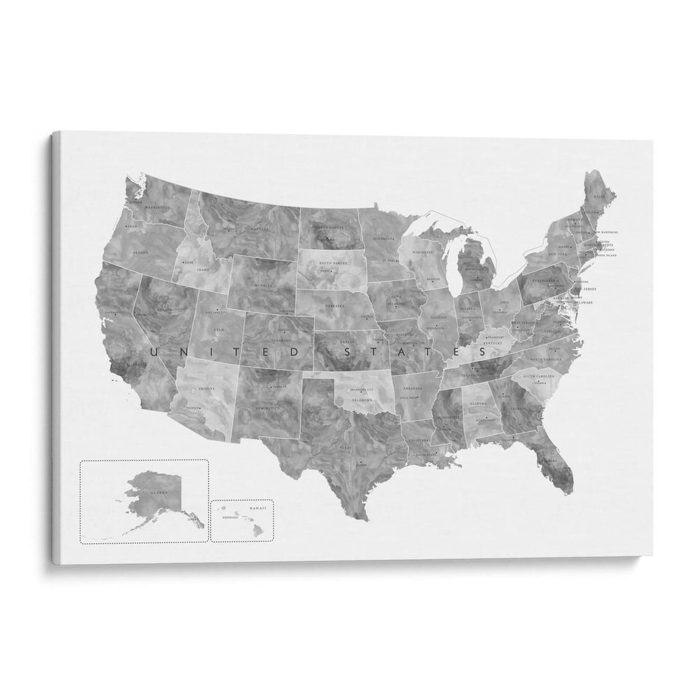 Mapa gris acuarela de EUA - Rosana Laiz Blursbyai | Cuadro decorativo de Canvas Lab