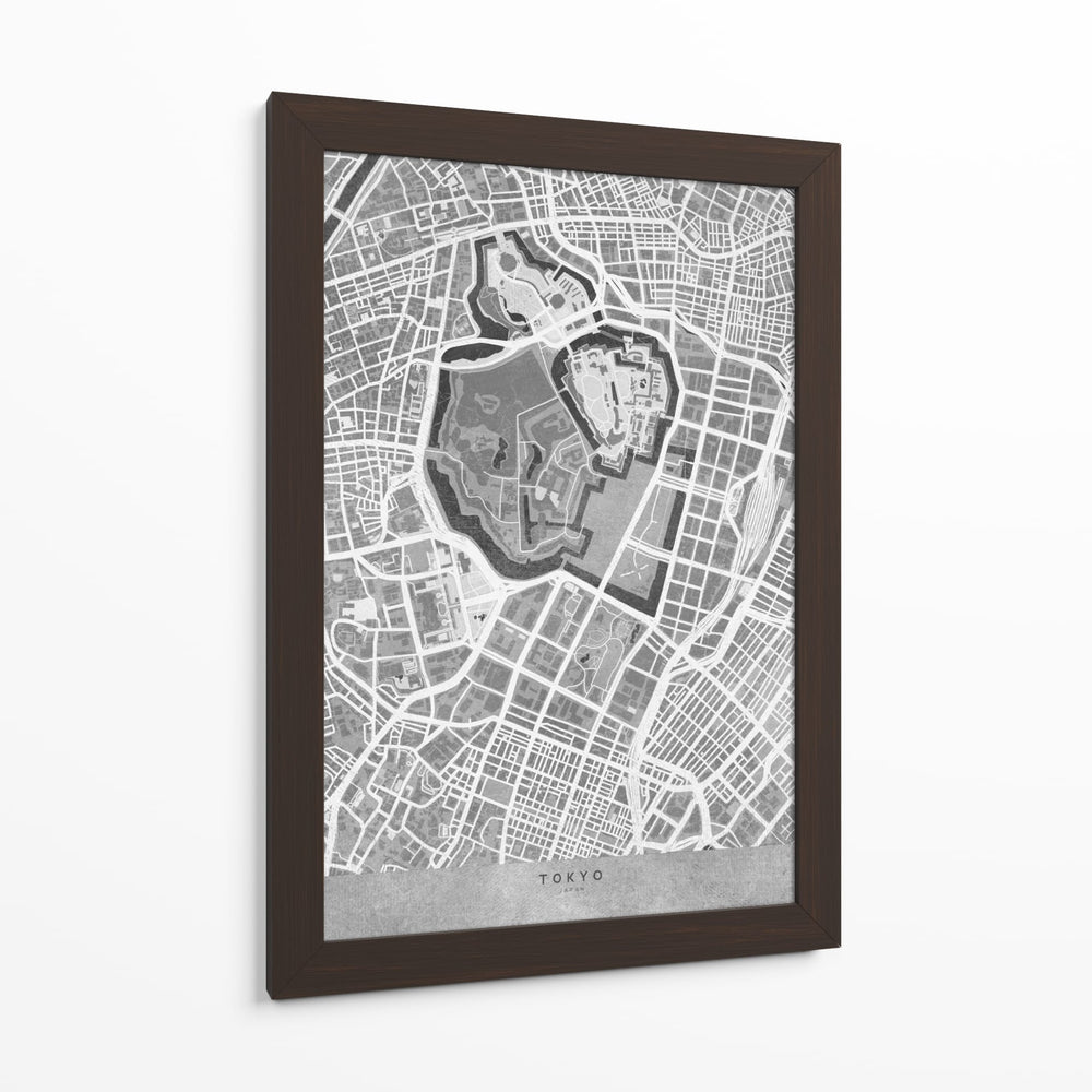 Mapa vintage gris de Tokyo - Rosana Laiz Blursbyai | Cuadro decorativo de Canvas Lab
