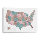 Mapa de acuarela rosa y verde azulado de EUA - Rosana Laiz Blursbyai | Cuadro decorativo de Canvas Lab