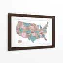 Mapa de acuarela rosa y verde azulado de EUA - Rosana Laiz Blursbyai | Cuadro decorativo de Canvas Lab