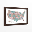 Mapa de acuarela rosa y verde azulado de EUA - Rosana Laiz Blursbyai | Cuadro decorativo de Canvas Lab