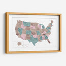 Mapa de acuarela rosa y verde azulado de EUA - Rosana Laiz Blursbyai | Cuadro decorativo de Canvas Lab