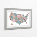 Mapa de acuarela rosa y verde azulado de EUA - Rosana Laiz Blursbyai | Cuadro decorativo de Canvas Lab