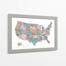 Mapa de acuarela rosa y verde azulado de EUA - Rosana Laiz Blursbyai | Cuadro decorativo de Canvas Lab