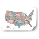 Mapa de acuarela rosa y verde azulado de EUA - Rosana Laiz Blursbyai | Cuadro decorativo de Canvas Lab