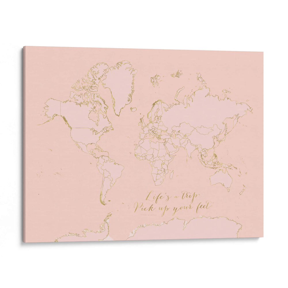Mapa mundial inspirador en rosa y oro - Rosana Laiz Blursbyai | Cuadro decorativo de Canvas Lab