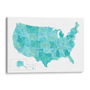 Mapa de Estados Unidos en acuarela color aguamarina - Rosana Laiz Blursbyai | Cuadro decorativo de Canvas Lab