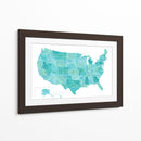 Mapa de Estados Unidos en acuarela color aguamarina - Rosana Laiz Blursbyai | Cuadro decorativo de Canvas Lab