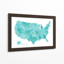 Mapa de Estados Unidos en acuarela color aguamarina - Rosana Laiz Blursbyai | Cuadro decorativo de Canvas Lab