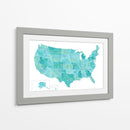 Mapa de Estados Unidos en acuarela color aguamarina - Rosana Laiz Blursbyai | Cuadro decorativo de Canvas Lab