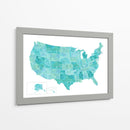 Mapa de Estados Unidos en acuarela color aguamarina - Rosana Laiz Blursbyai | Cuadro decorativo de Canvas Lab