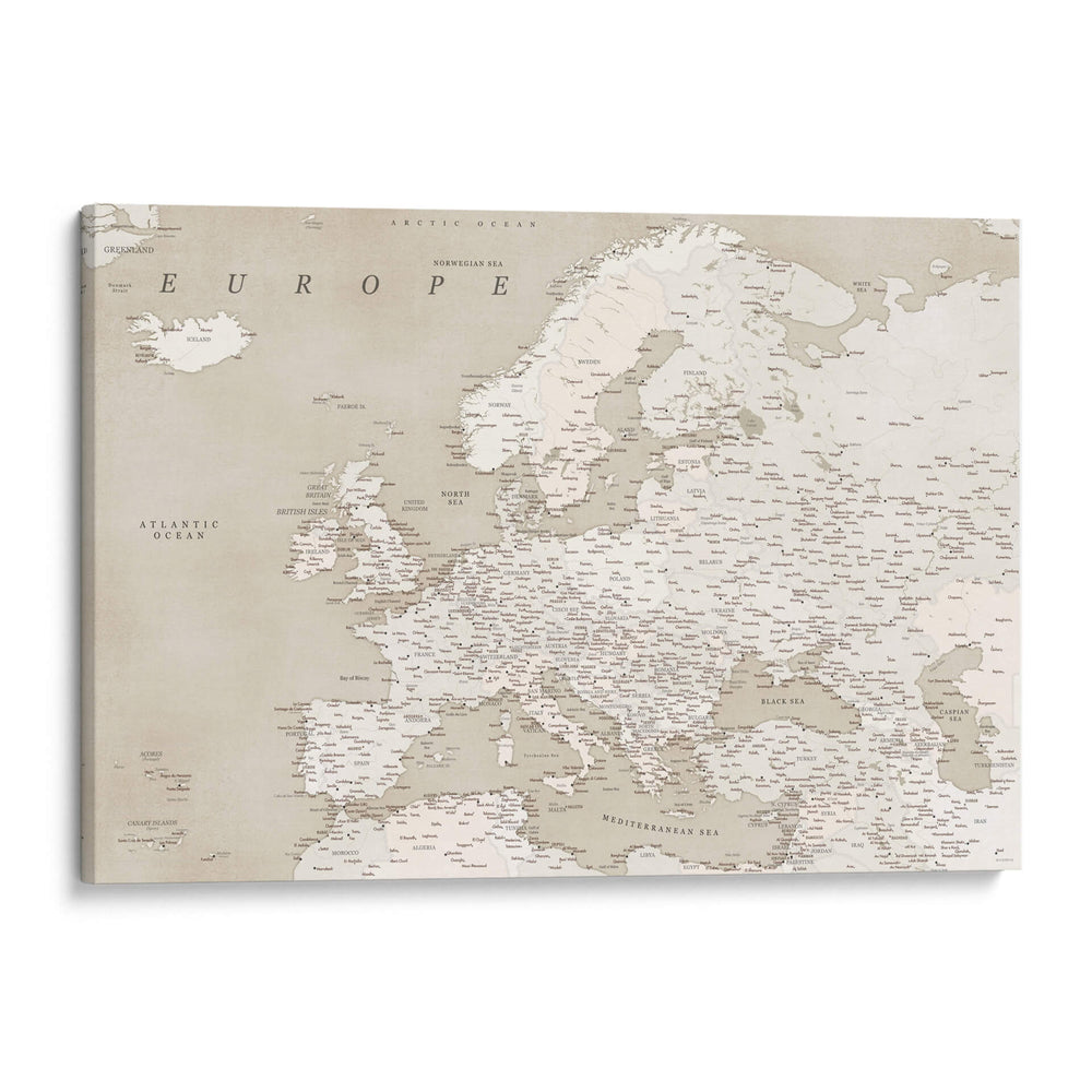 Mapa detallado de Europa de aspecto vintage - Rosana Laiz Blursbyai | Cuadro decorativo de Canvas Lab