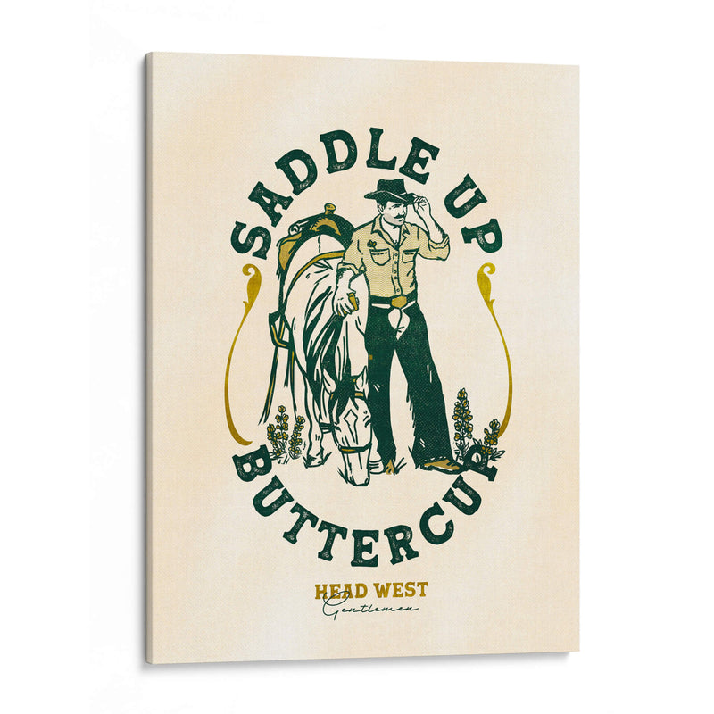 Saddle Up Buttercup, grabado de arte de caballo y jinete - The Whiskey Ginger | Cuadro decorativo de Canvas Lab