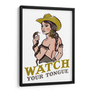 Watch Your Tongue, vaquera pin-up ruda, una serpiente de cascabel - The Whiskey Ginger | Cuadro decorativo de Canvas Lab