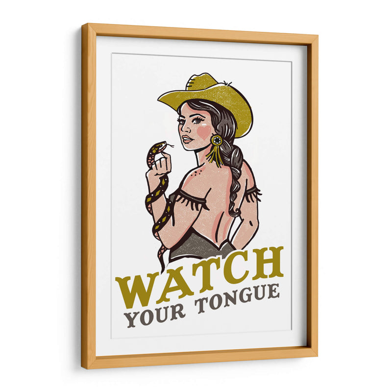 Watch Your Tongue, vaquera pin-up ruda, una serpiente de cascabel - The Whiskey Ginger | Cuadro decorativo de Canvas Lab