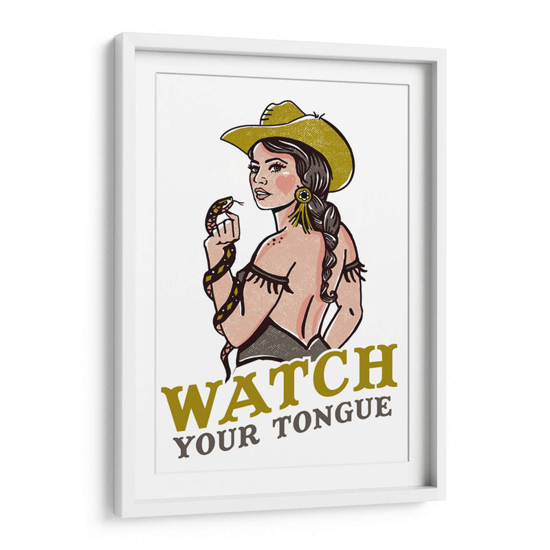 Watch Your Tongue, vaquera pin-up ruda, una serpiente de cascabel - The Whiskey Ginger | Cuadro decorativo de Canvas Lab