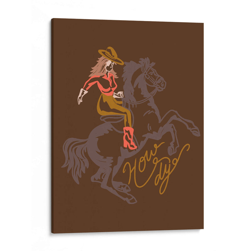 Howdy - Vaquera montando un caballo encabritado - Nikita Jariwala | Cuadro decorativo de Canvas Lab