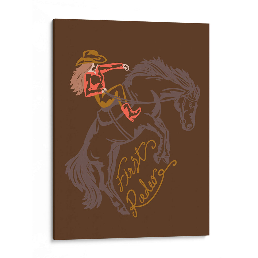 First Rodeo - Vaquera montando un caballo encabritado - Nikita Jariwala | Cuadro decorativo de Canvas Lab