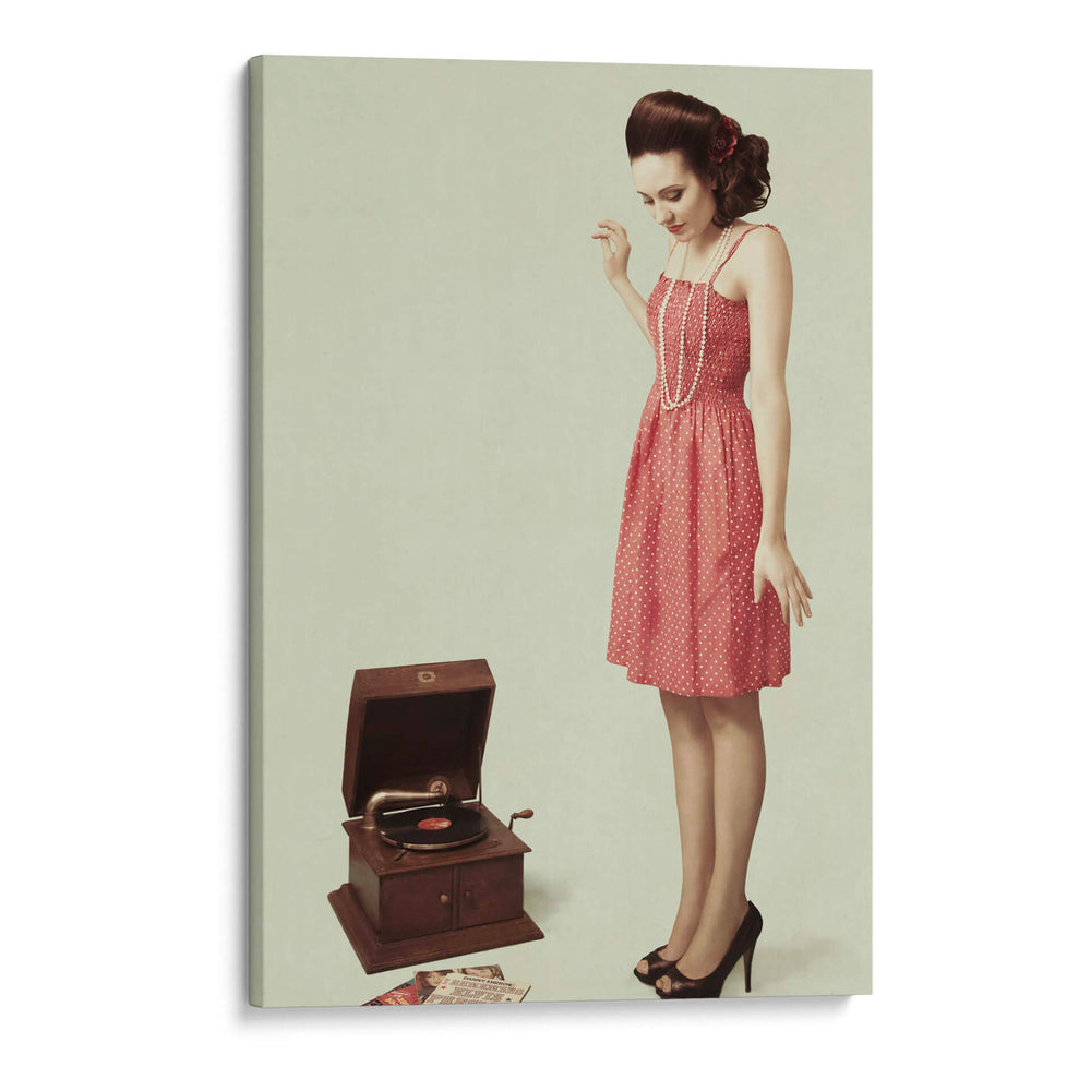 Chica Pin-Up con fonógrafo - Bart Peeters | Cuadro decorativo de Canvas Lab