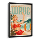 Chica pin-up surfeando en la playa en bikini - The Whiskey Ginger | Cuadro decorativo de Canvas Lab