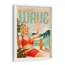 Chica pin-up surfeando en la playa en bikini - The Whiskey Ginger | Cuadro decorativo de Canvas Lab