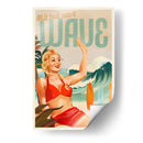 Chica pin-up surfeando en la playa en bikini - The Whiskey Ginger | Cuadro decorativo de Canvas Lab