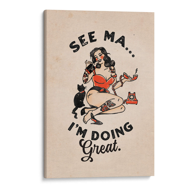See Ma Poster Funny Vintage Pinup Girl a Cat - The Whiskey Ginger | Cuadro decorativo de Canvas Lab