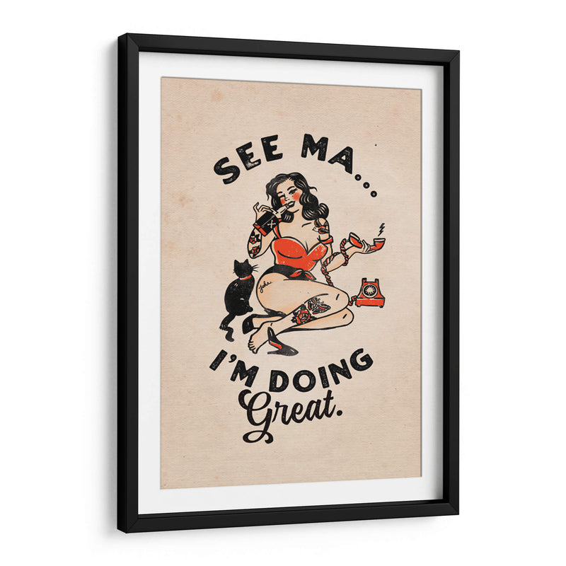 See Ma Poster Funny Vintage Pinup Girl a Cat - The Whiskey Ginger | Cuadro decorativo de Canvas Lab