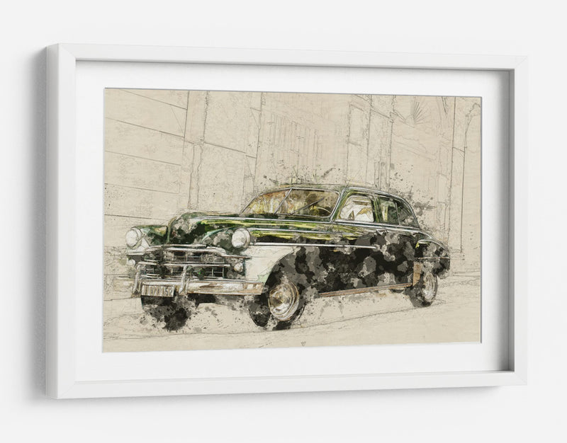 Coche verde retro - Lembayung senja studio | Cuadro decorativo de Canvas Lab
