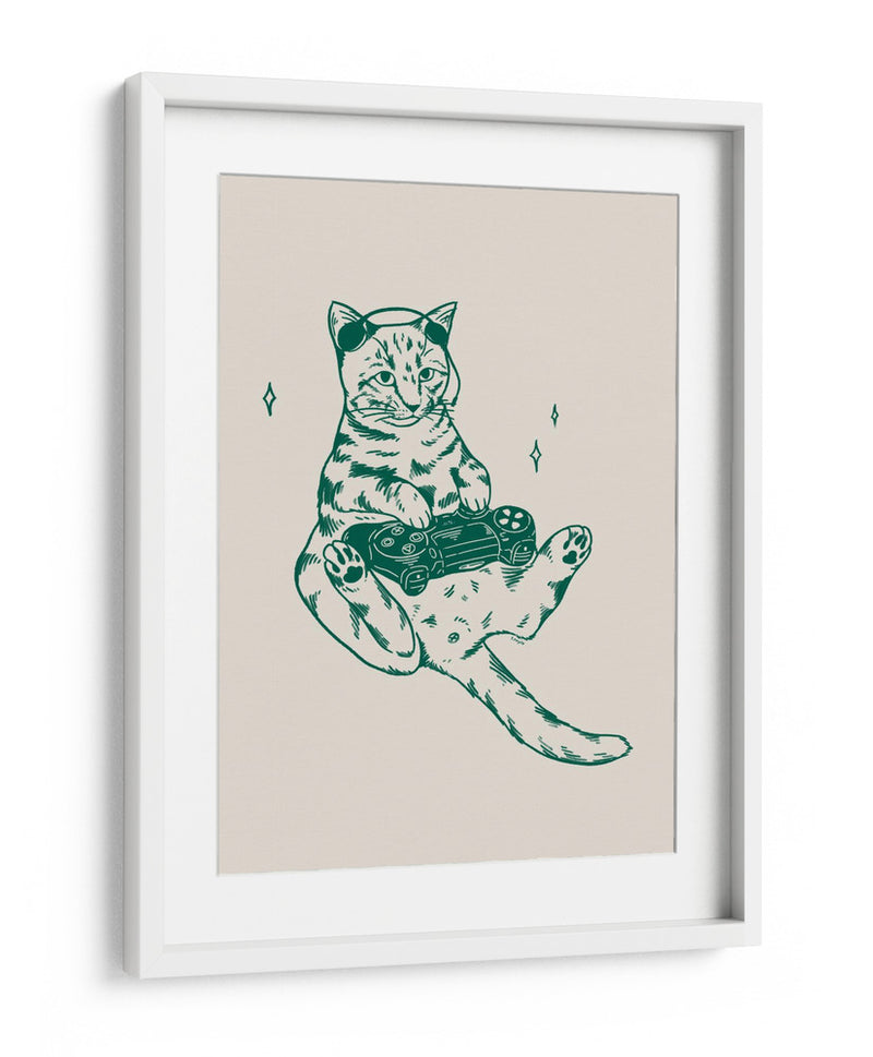 Gato gamer en verde - Tara Royle | Cuadro decorativo de Canvas Lab