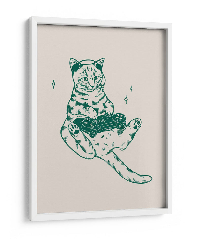 Gato gamer en verde - Tara Royle | Cuadro decorativo de Canvas Lab