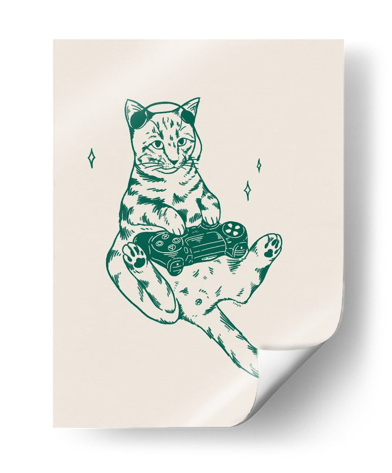 Gato gamer en verde - Tara Royle | Cuadro decorativo de Canvas Lab