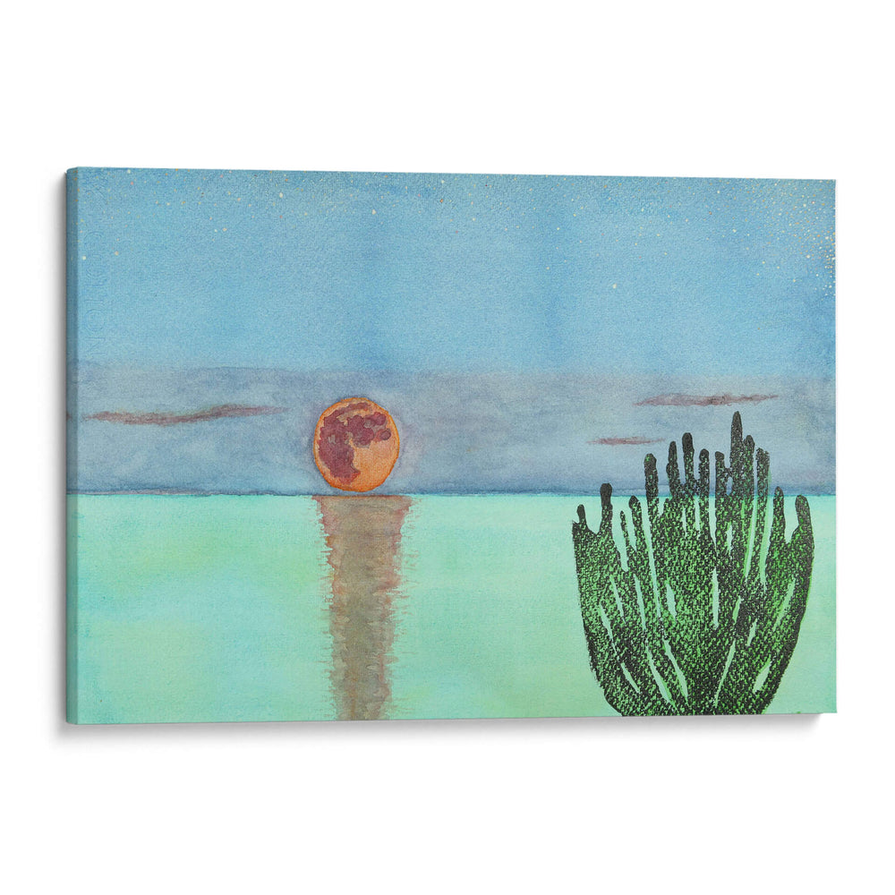 Cactus observa el mar y la luna roja. - PMOB | Cuadro decorativo de Canvas Lab