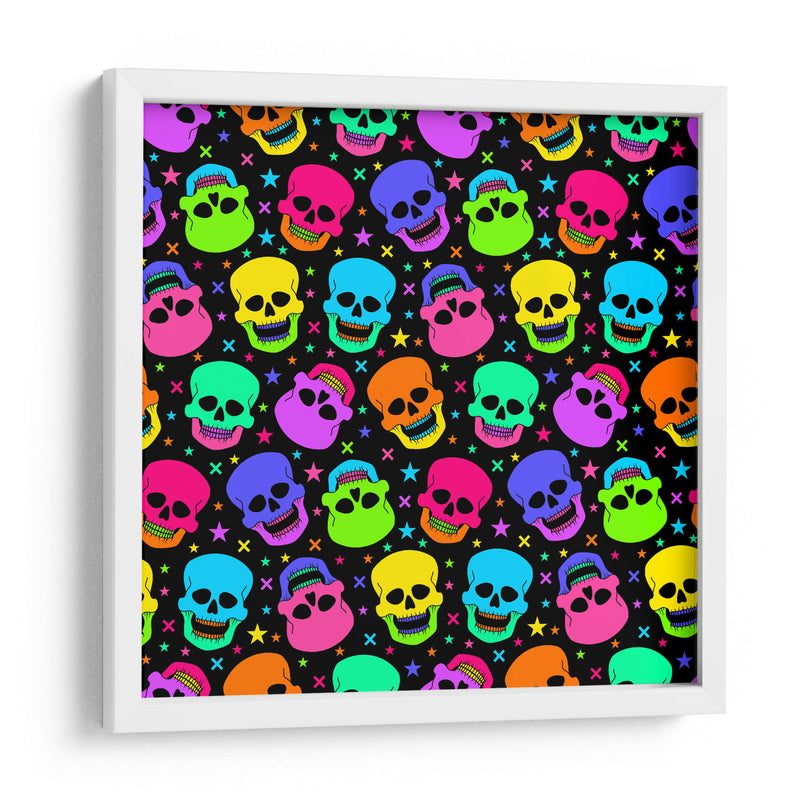 Patrón sin costuras de calavera de neón - Marika Barsrsind | Cuadro decorativo de Canvas Lab