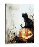 Escena de Halloween con gato negro y calabaza (2) - Justyna Jaszke | Cuadro decorativo de Canvas Lab