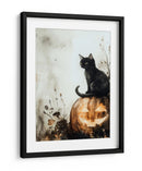 Escena de Halloween con gato negro y calabaza (2) - Justyna Jaszke | Cuadro decorativo de Canvas Lab