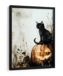 Escena de Halloween con gato negro y calabaza (2) - Justyna Jaszke | Cuadro decorativo de Canvas Lab