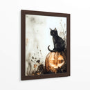 Escena de Halloween con gato negro y calabaza (2) - Justyna Jaszke | Cuadro decorativo de Canvas Lab