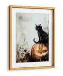 Escena de Halloween con gato negro y calabaza (2) - Justyna Jaszke | Cuadro decorativo de Canvas Lab