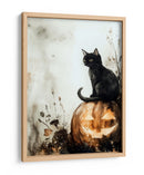 Escena de Halloween con gato negro y calabaza (2) - Justyna Jaszke | Cuadro decorativo de Canvas Lab