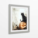 Escena de Halloween con gato negro y calabaza (2) - Justyna Jaszke | Cuadro decorativo de Canvas Lab