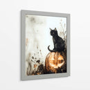 Escena de Halloween con gato negro y calabaza (2) - Justyna Jaszke | Cuadro decorativo de Canvas Lab