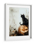 Escena de Halloween con gato negro y calabaza (2) - Justyna Jaszke | Cuadro decorativo de Canvas Lab