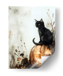 Escena de Halloween con gato negro y calabaza (2) - Justyna Jaszke | Cuadro decorativo de Canvas Lab