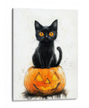 Escena de Halloween con gato negro y calabaza (1) - Justyna Jaszke | Cuadro decorativo de Canvas Lab