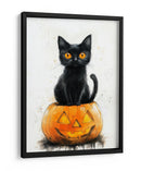 Escena de Halloween con gato negro y calabaza (1) - Justyna Jaszke | Cuadro decorativo de Canvas Lab