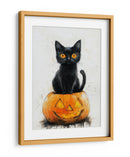 Escena de Halloween con gato negro y calabaza (1) - Justyna Jaszke | Cuadro decorativo de Canvas Lab