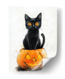 Escena de Halloween con gato negro y calabaza (1) - Justyna Jaszke | Cuadro decorativo de Canvas Lab
