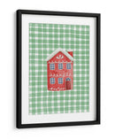 Casa navideña roja linda en cuadros verdes - Jolly and Dash | Cuadro decorativo de Canvas Lab