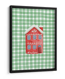 Casa navideña roja linda en cuadros verdes - Jolly and Dash | Cuadro decorativo de Canvas Lab